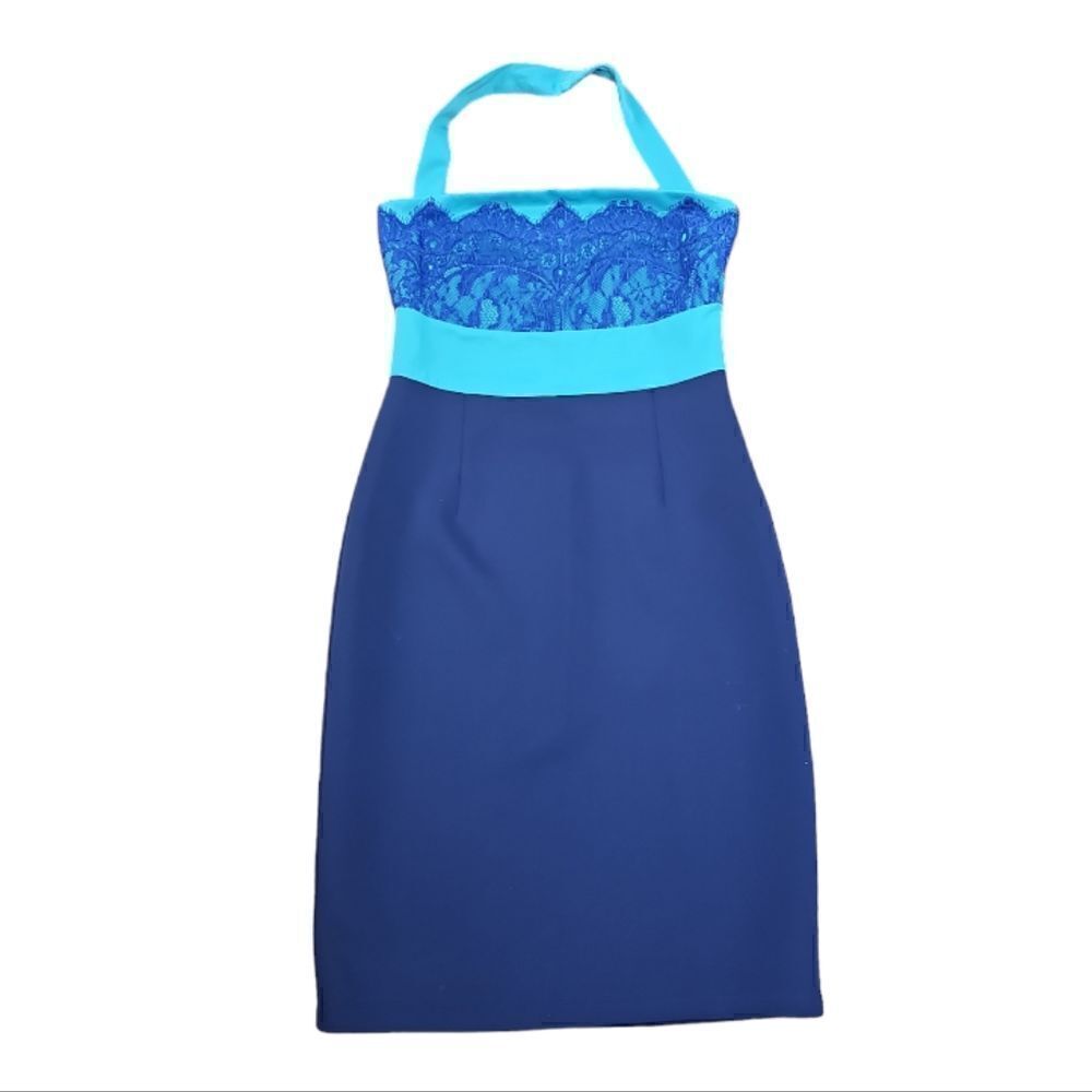 Boston Proper Convertible Halter Body Con Strapless Mini Dress Size 4, Blue